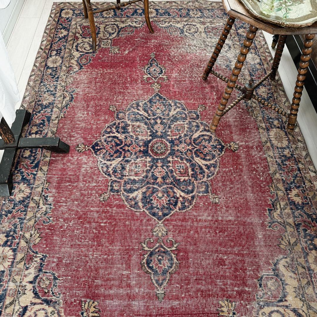 トルコ ヴィンテージラグ A123 超大判 ダークレッド ネイビー