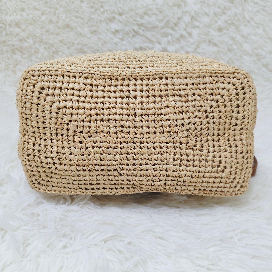 genten かごバッグ ストロー ラフィア 2way レザー スリングショルダ