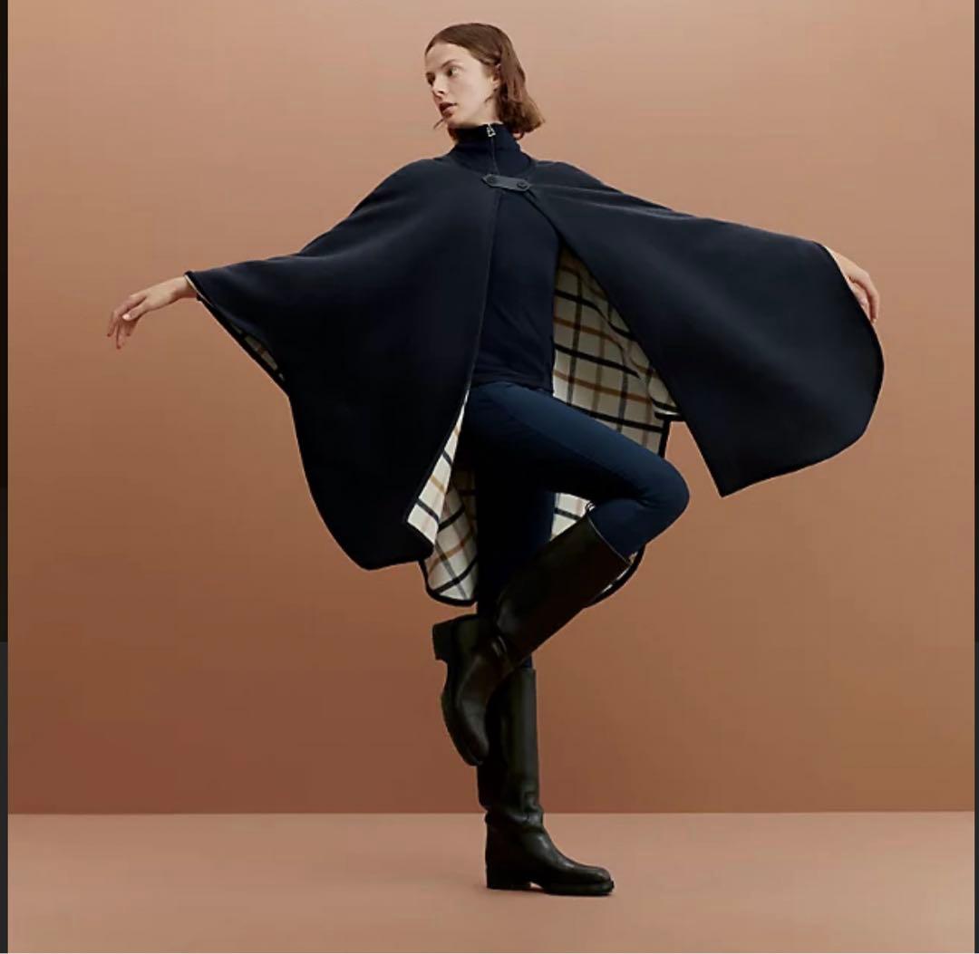 HERMES エルメス ポンチョ／ケープ チェック柄 - メルカリ