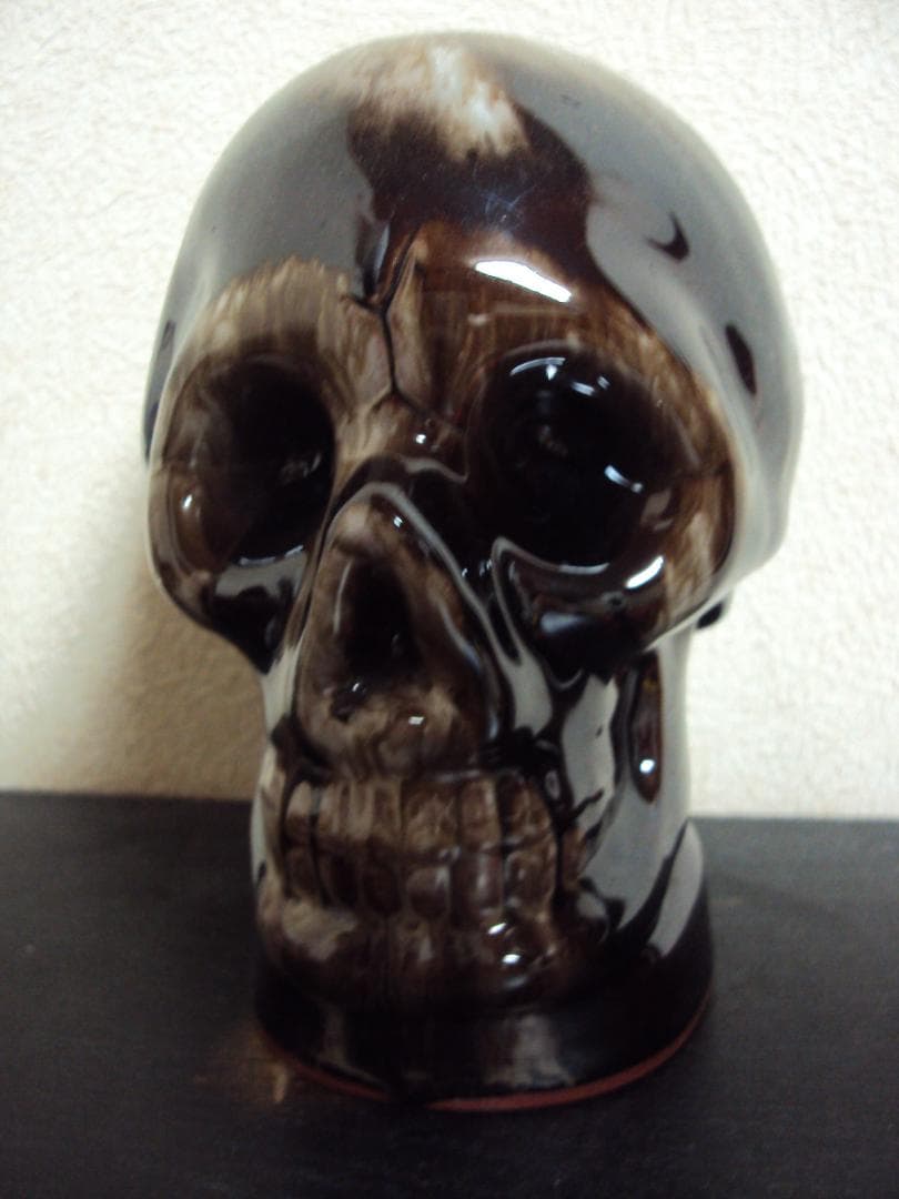 【大き目】ビンテージ　スカル　貯金箱　マーブル　陶器製　JAPAN 1950'S〜 SKULL ON BOOK BANK ヴィンテージ陶器製スカル骸骨貯金箱1