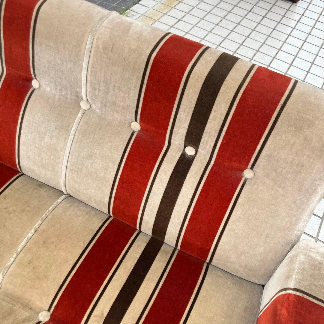 昭和レトロ ベロアストライプソファー 2人掛けソファー アームチェア