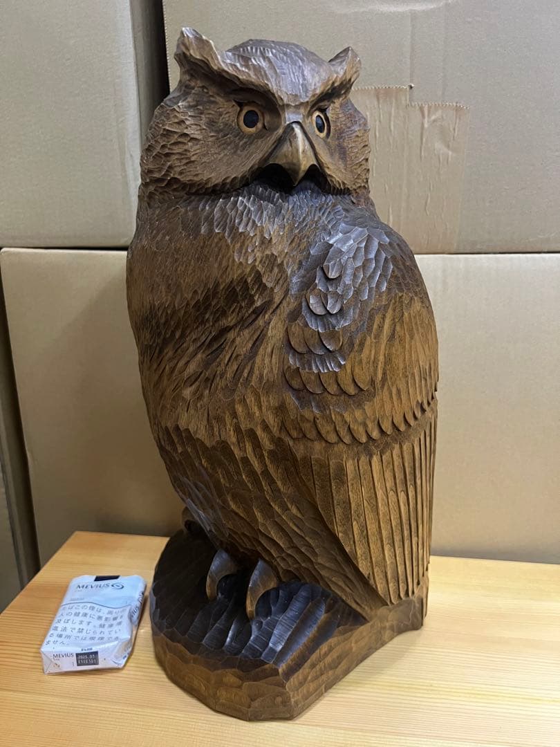 青山 作 木彫 梟 置物 北海道 洞爺湖 民藝 - メルカリ