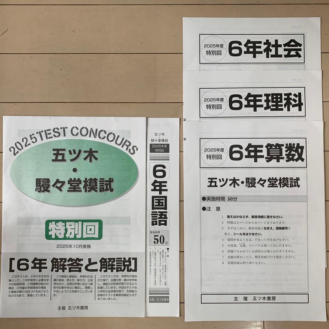 五ツ木模試 五ツ木駸々堂 2025 6年 六年 小6 過去問 解答解説 国算理社