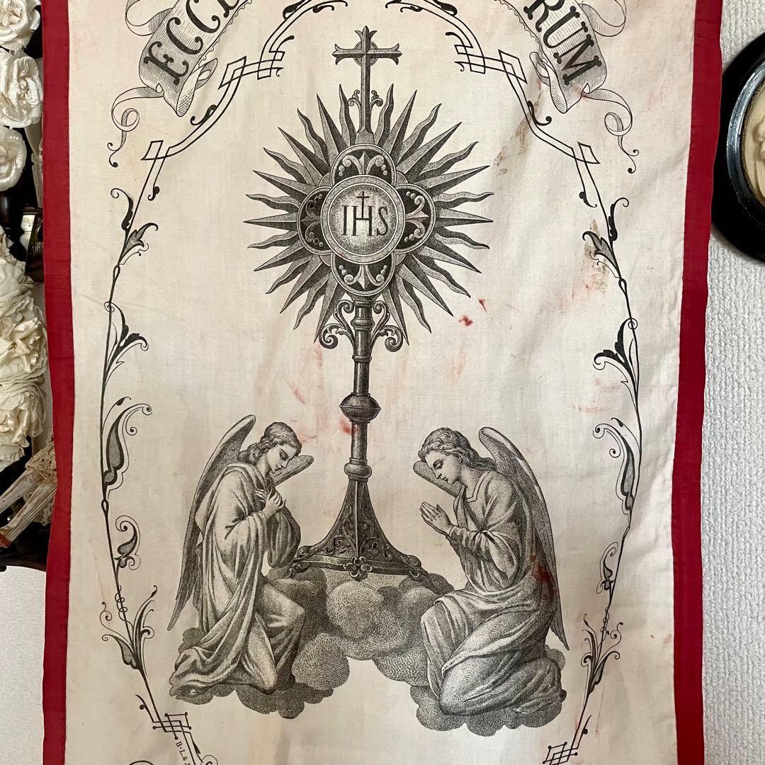 希少】教会用バナー 天使 エンジェル 旗 19世紀 フランスアンティーク