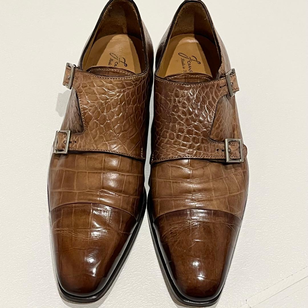 フランチェスコベニーニョ クロコ型押し ダブルモンク ドレスシューズ