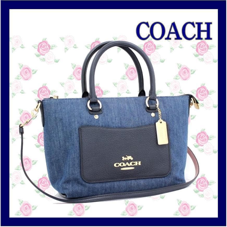 美品 コーチ ショルダーバッグ 2WAY ミニ エマ サッチェル デニム 花柄