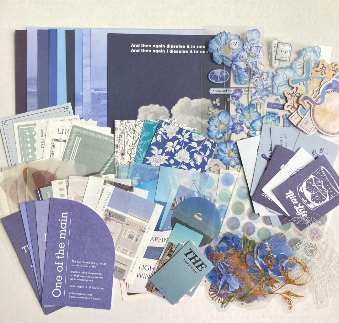 コラージュ素材 フレークシール 素材紙 まとめ売り ブルー 青系 BL-2