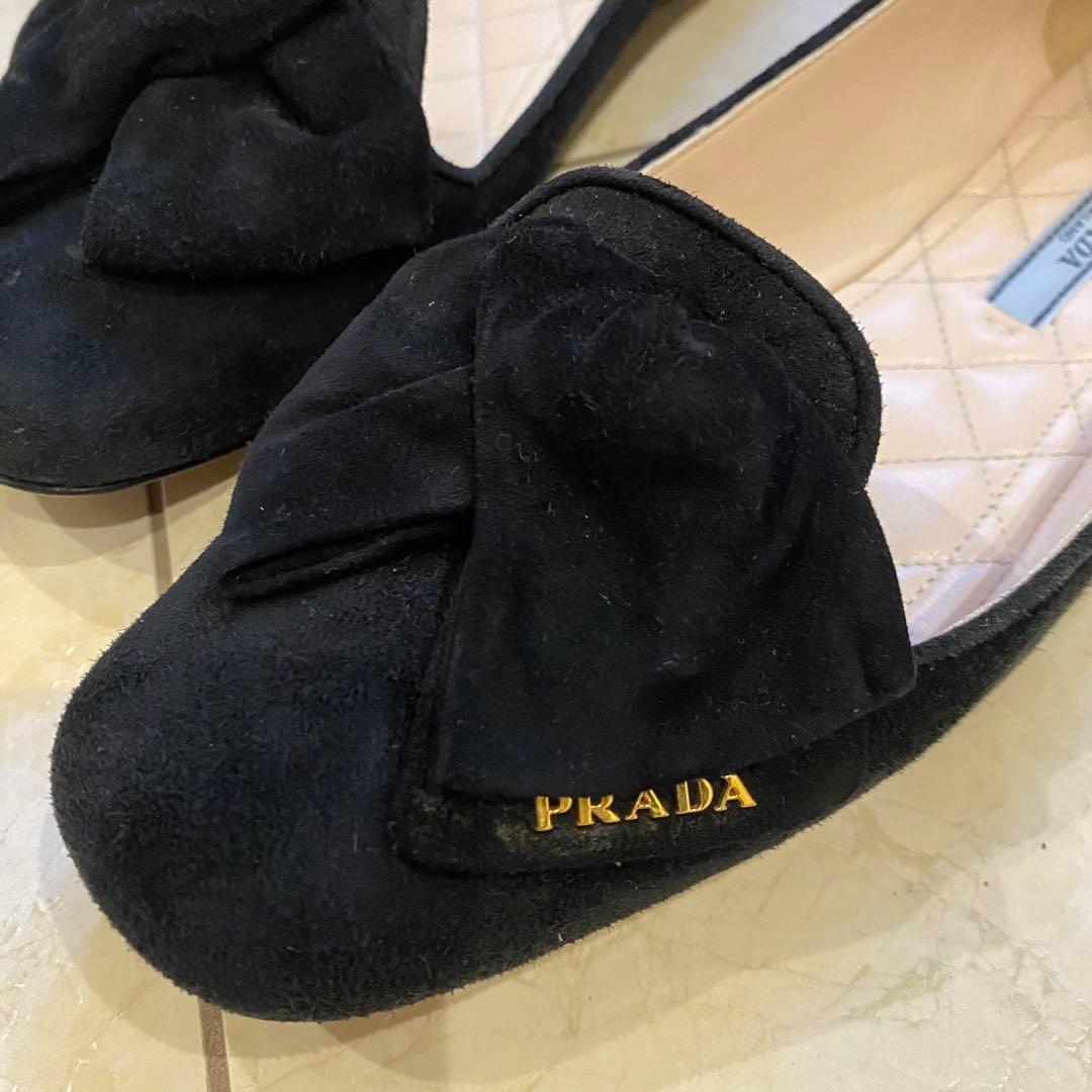 プラダ ブラックスエード フラットパンプス 36.5