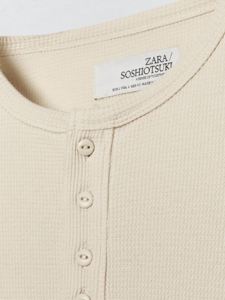 soshiotsuki x zarai ヘンリーネックワッフルTシャツ ベージュ - メルカリ