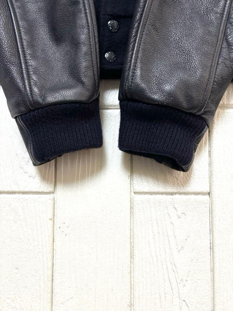 希少 nanamica ナナミカ 袖レザー メルトン スタジャン ネイビー色 S