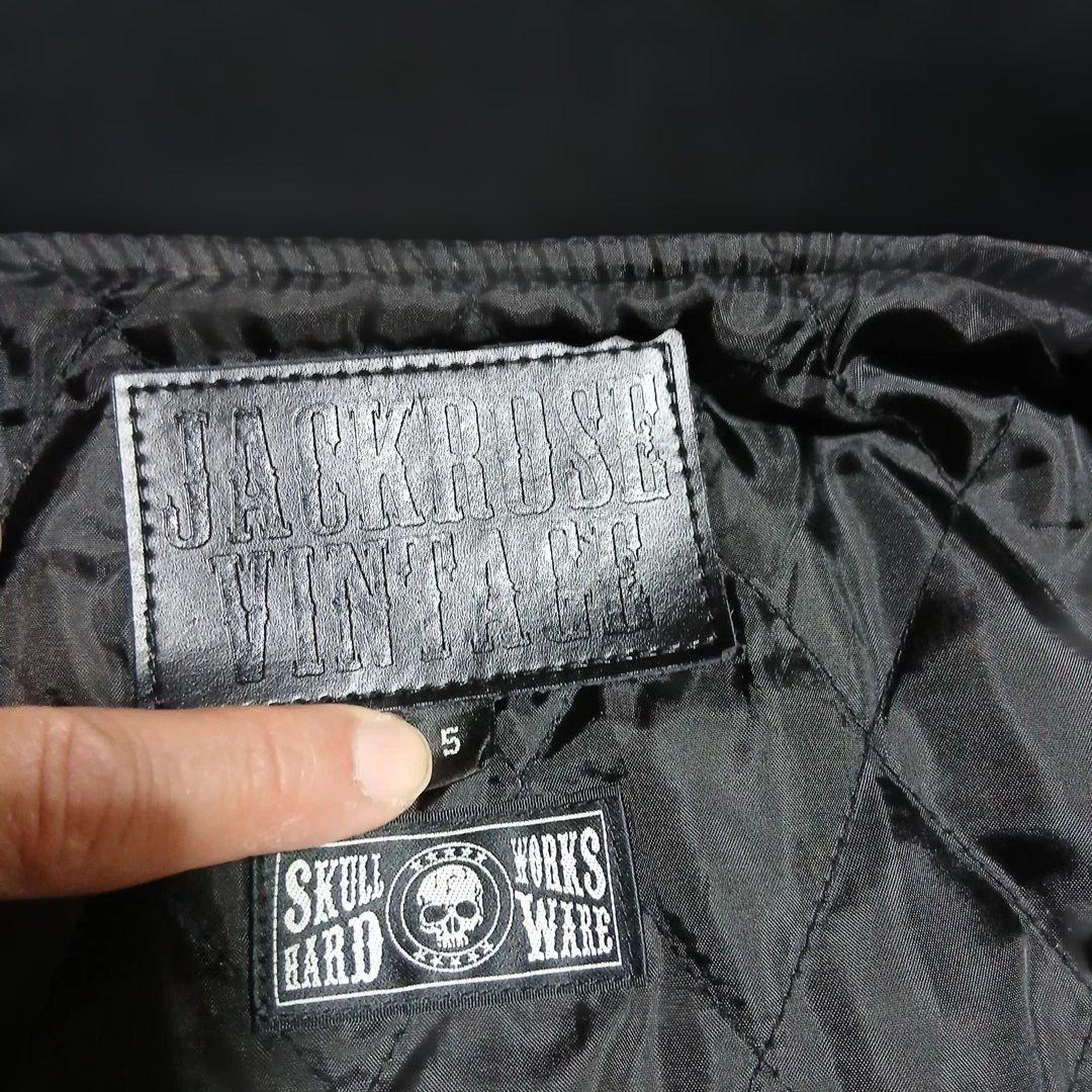 ブランドコラボウール混本革牛袖スタジャン黒ベージュボーンスカル