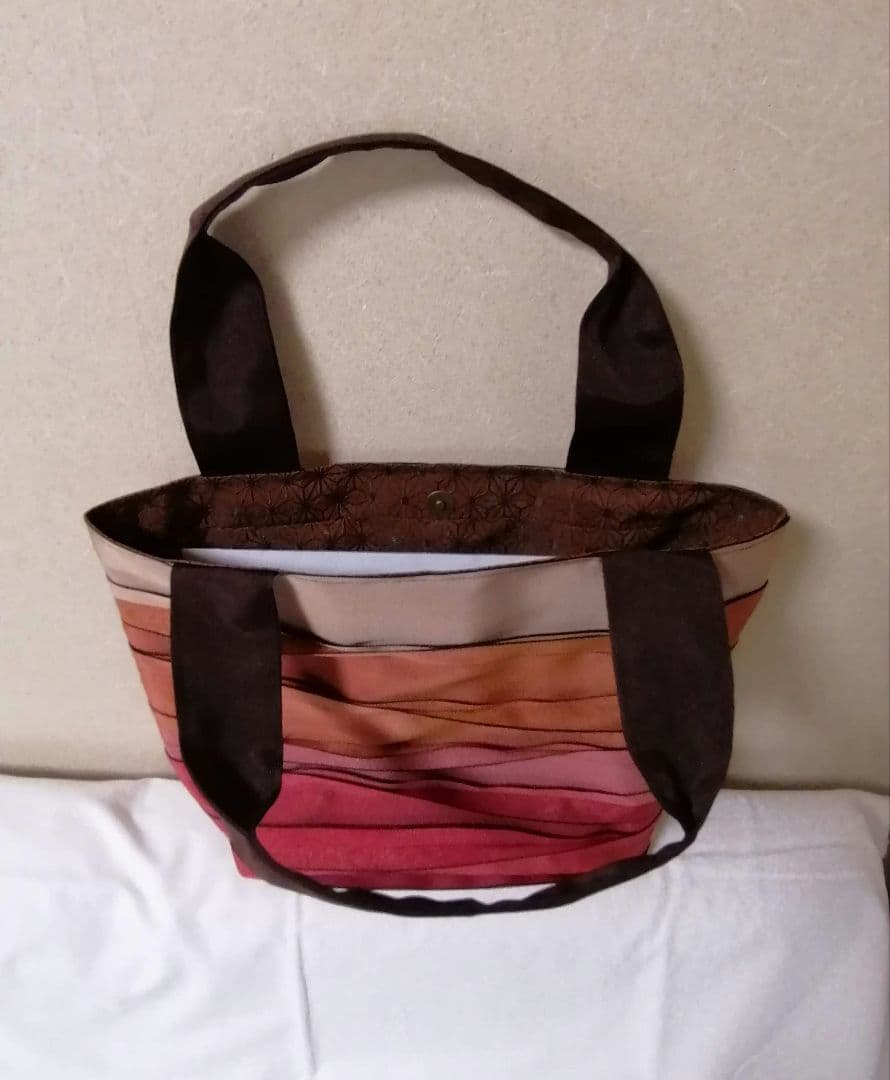 畳へり トートバッグ オレンジ×ピンク×赤 大きめのA4サイズ