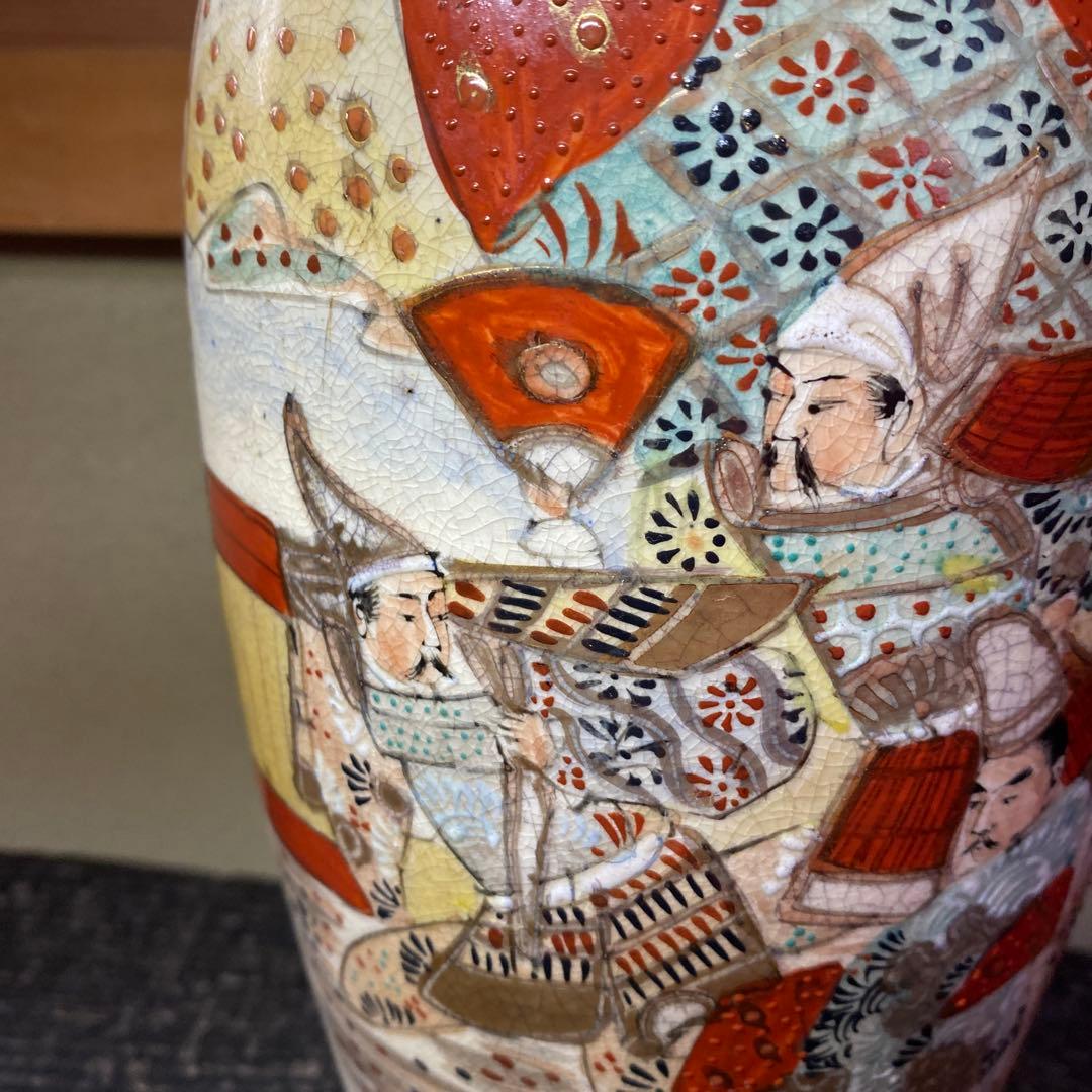 明治薩摩焼 薩摩藩武士図花瓶31cm14cm