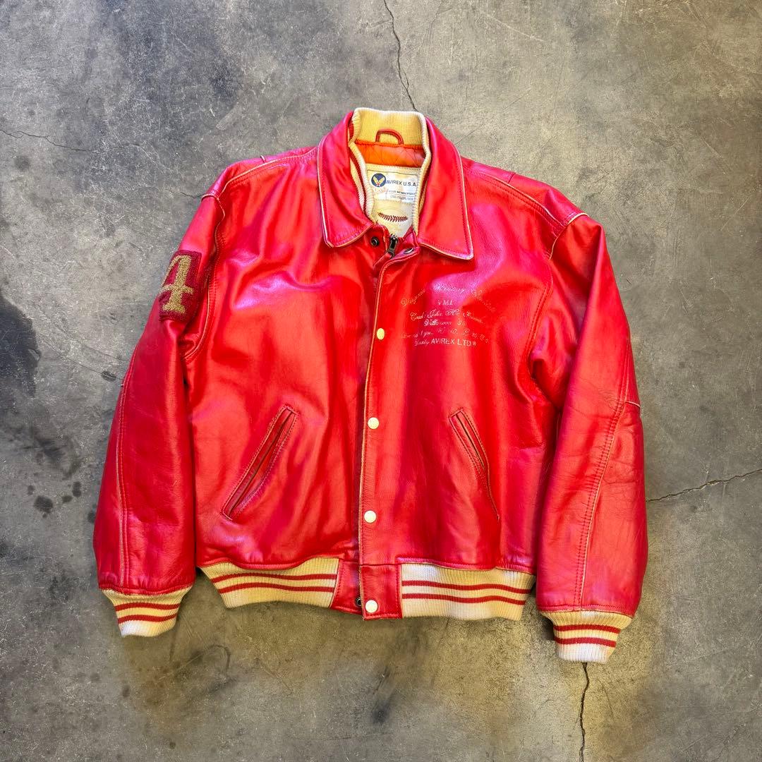 AVIREX オールレザー スタジャン レッド XS AVIREX（アヴィレックス） スタジャン VARSITY JACKET RED AXES / バー