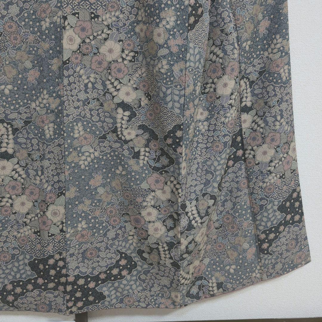 三花】美品 洗える着物 辻ヶ花 グレー 鼠 袷 リサイクル リユース