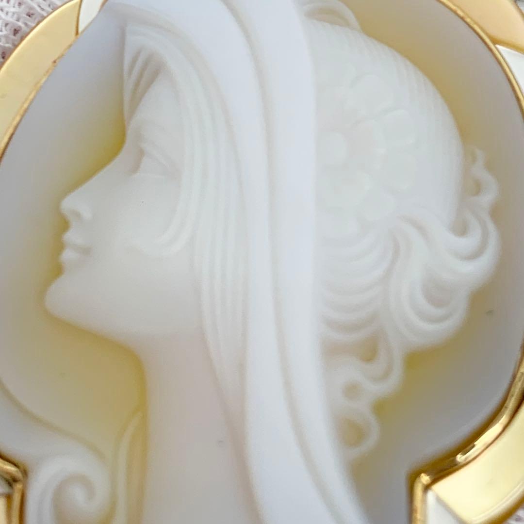 エルヴィンポーリー K18 Pt900 カメオ ブローチ ダイヤ シェル メノウ