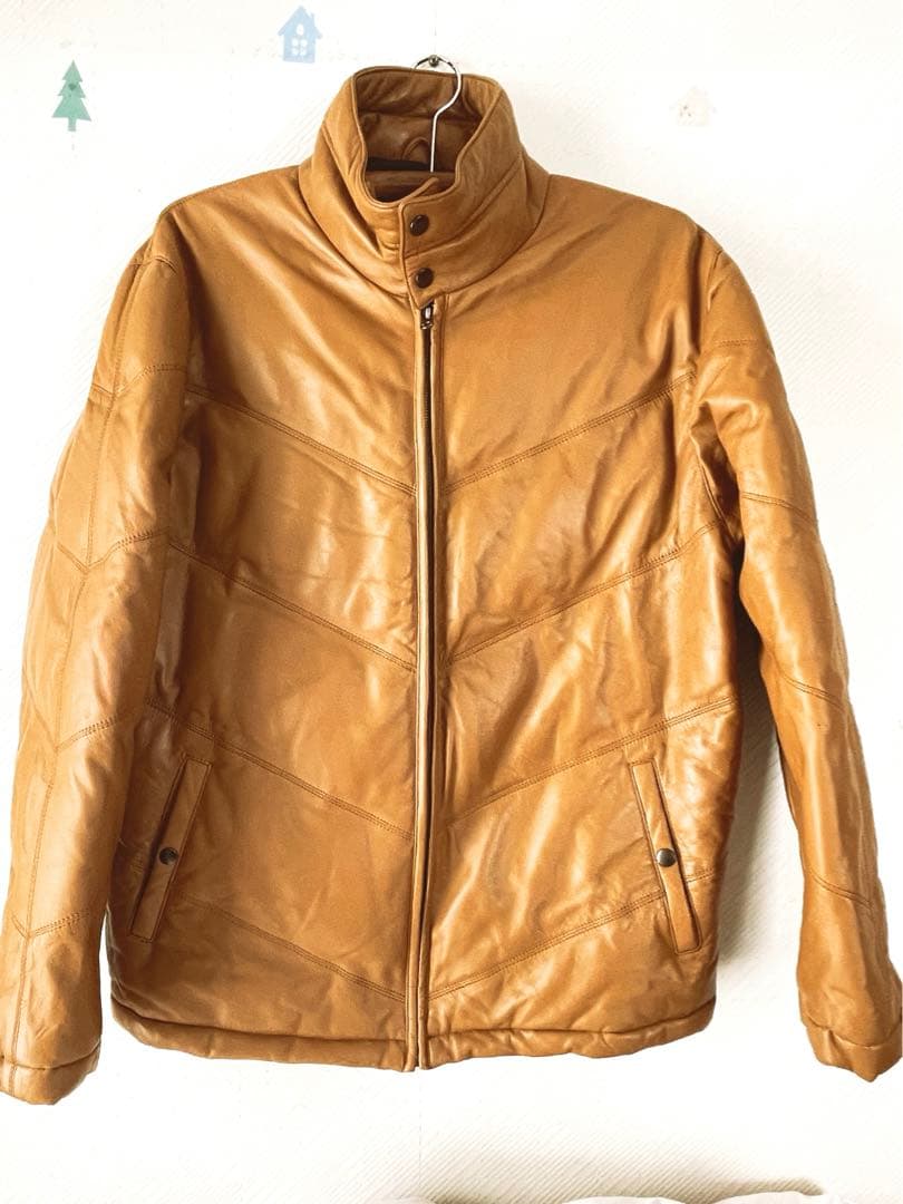 大幅値下　試着のみ　新品同様　羊レザーダウンジャケット Lサイズ　リブ袖 l2ax3.jpg