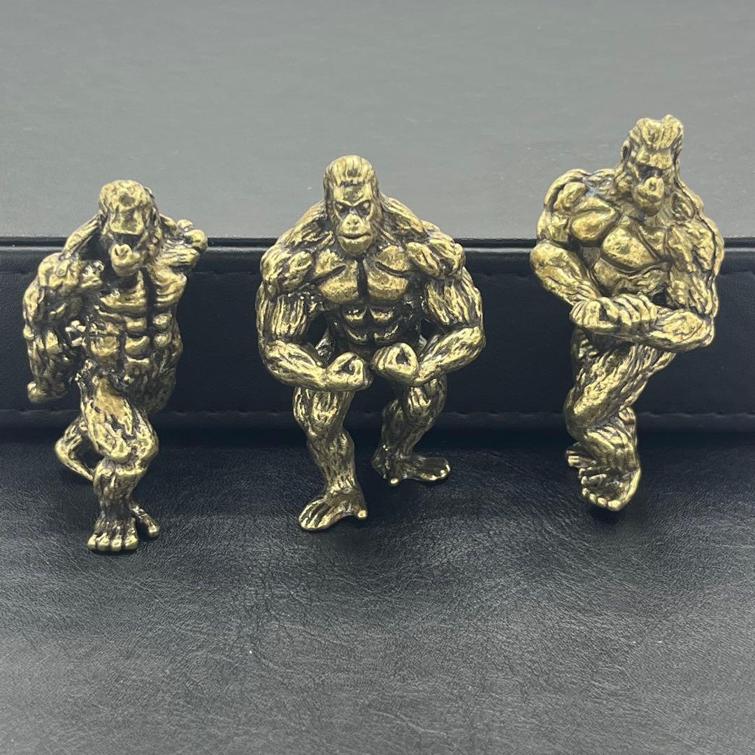 KM033 【3体セット】 ゴリラのボディビル大会 マッチョ 真鍮 置物