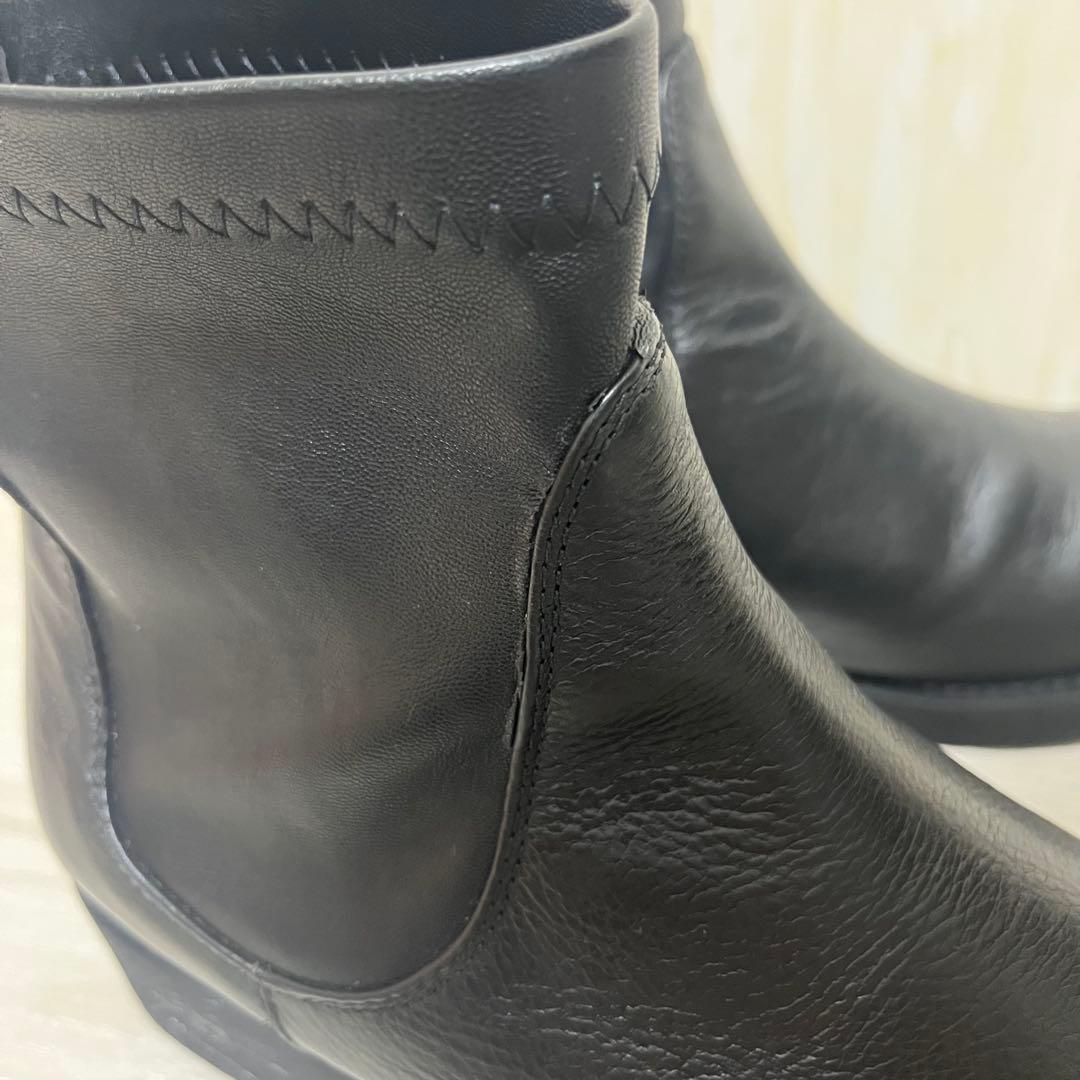 本革　FabioRusconi 24.5cm ストレッチショートブーツ ブラック
