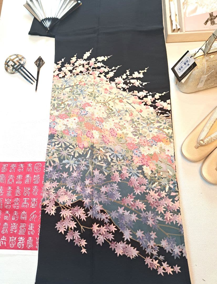 美品❇️作家もの 手描き友禅 暈し染め 比翼仕立て 5つ紋 フルセット