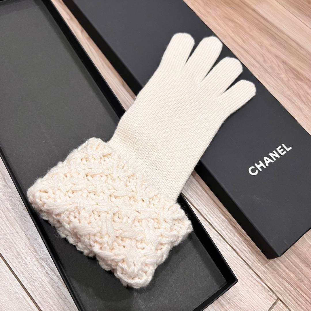 新品】シャネル CHANEL グローブ 手袋 ミトン カシミヤ ホワイト