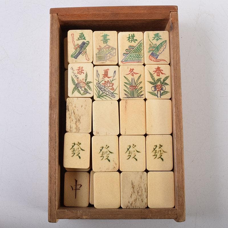 中国 竹嵌 骨牌 背竹牌 麻雀牌 木箱付 V 8014 - メルカリ