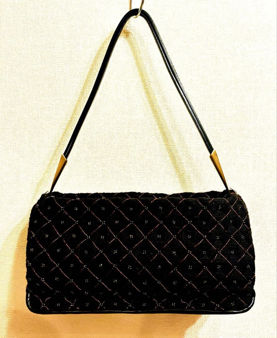 ボッテガヴェネタ ハンドバッグ 肩掛け 黒 ニット×ビーズ×ラメ刺繍×レザー BOTTEGA VENETA 銀座店 ボッテガ ヴェネタ パデット カセット