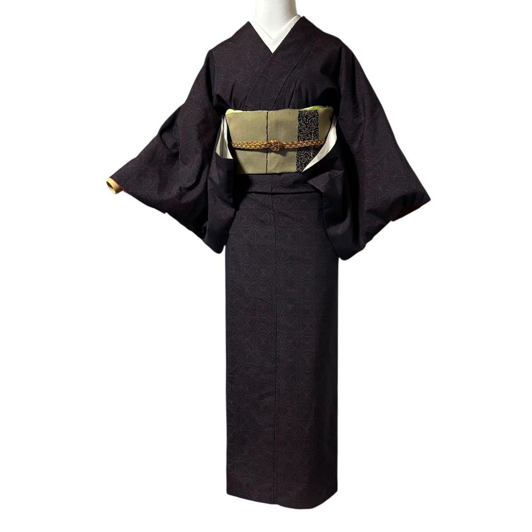 正絹 紬 信州紬風・ぜんまい紬風 幾何学文様 創作紬 フルセット 専門