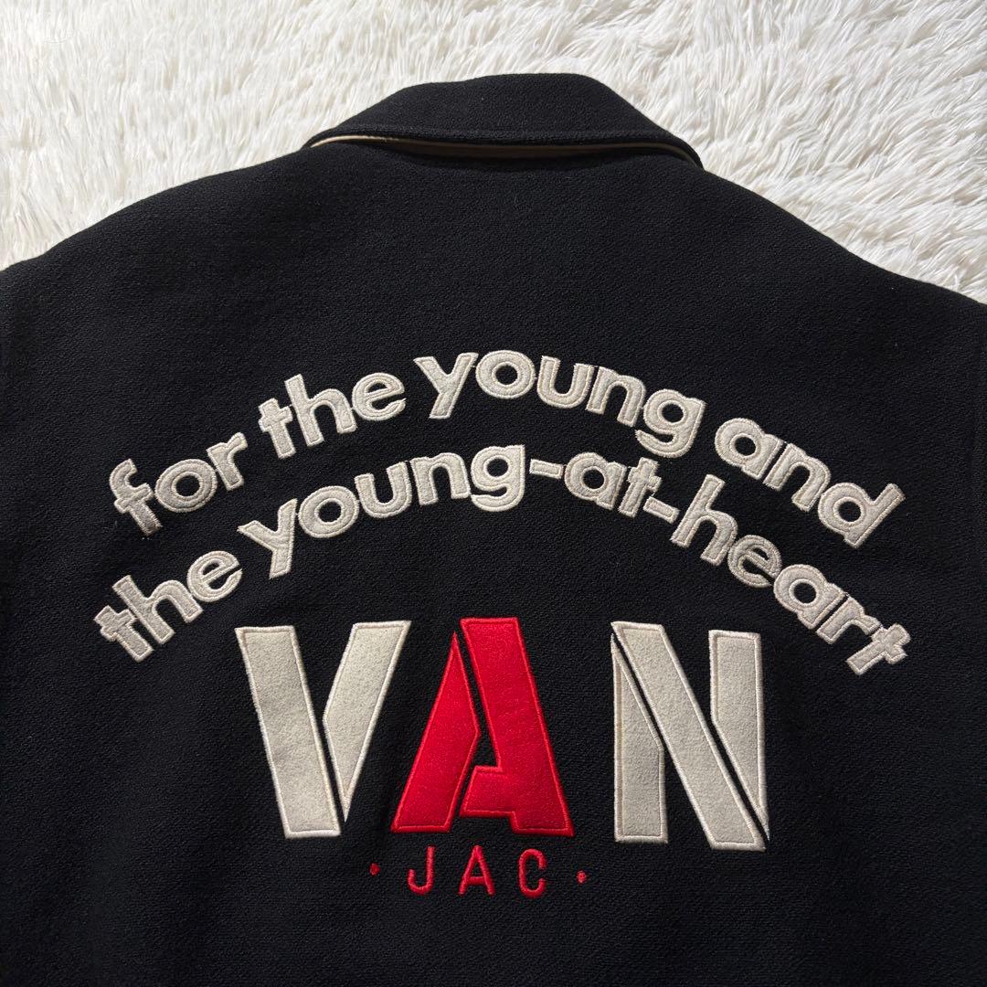 希少□VAN JACKET スタジャン 袖レザー アーチロゴ ネイビー M - メルカリ