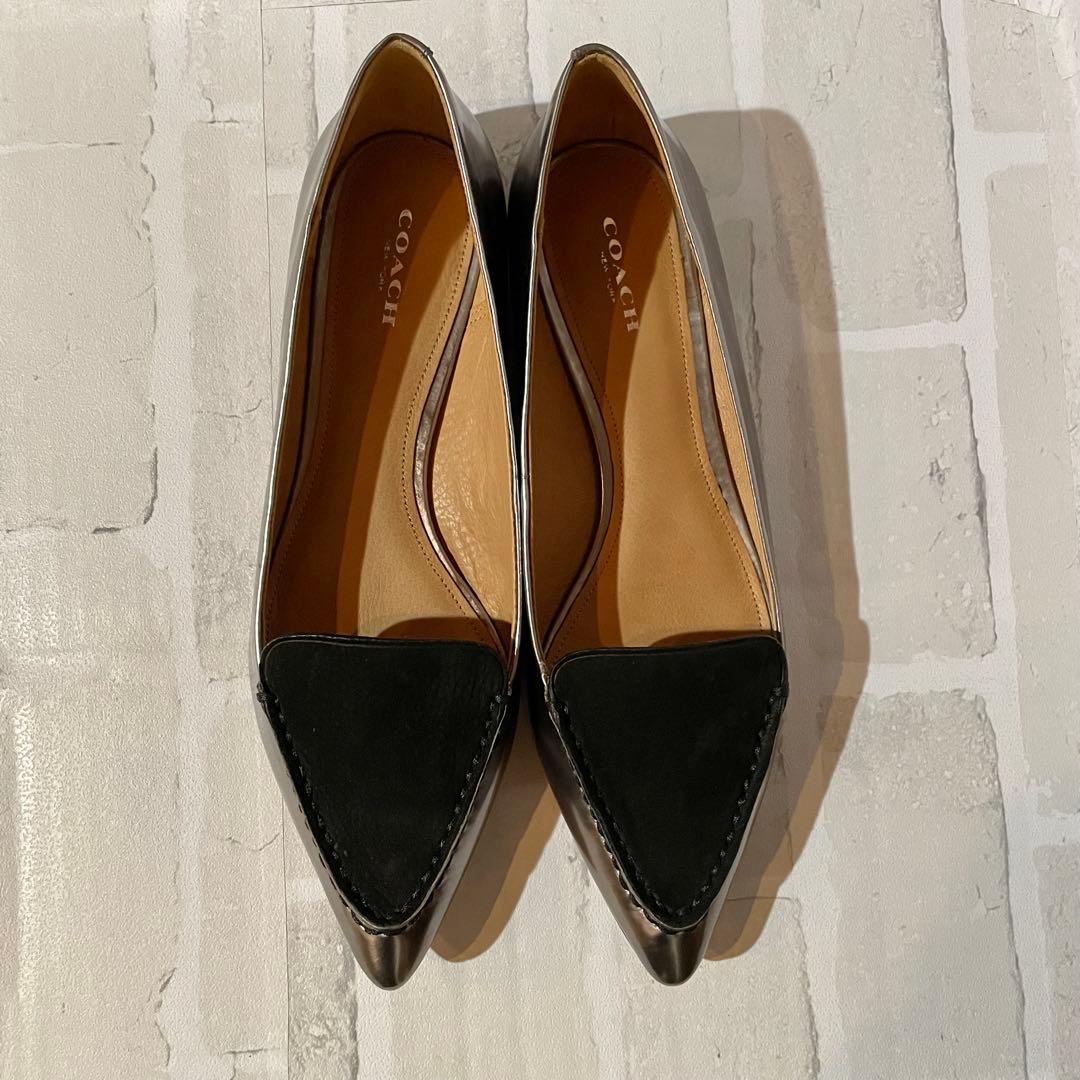 極美品】COACH フラットシューズ メタリック＆ブラック 38.5 B