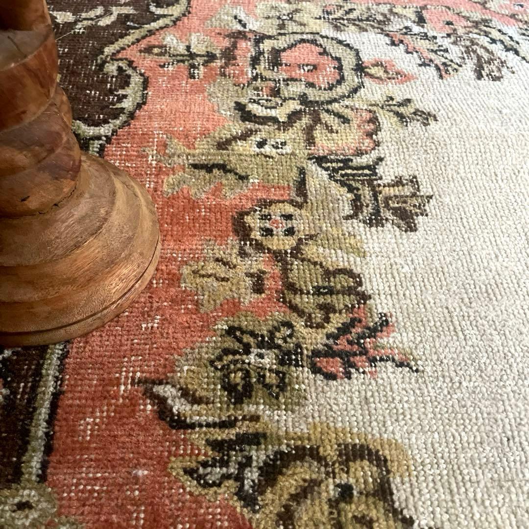 111×203くすみサーモンピンク フローラルメダリオン トルコ