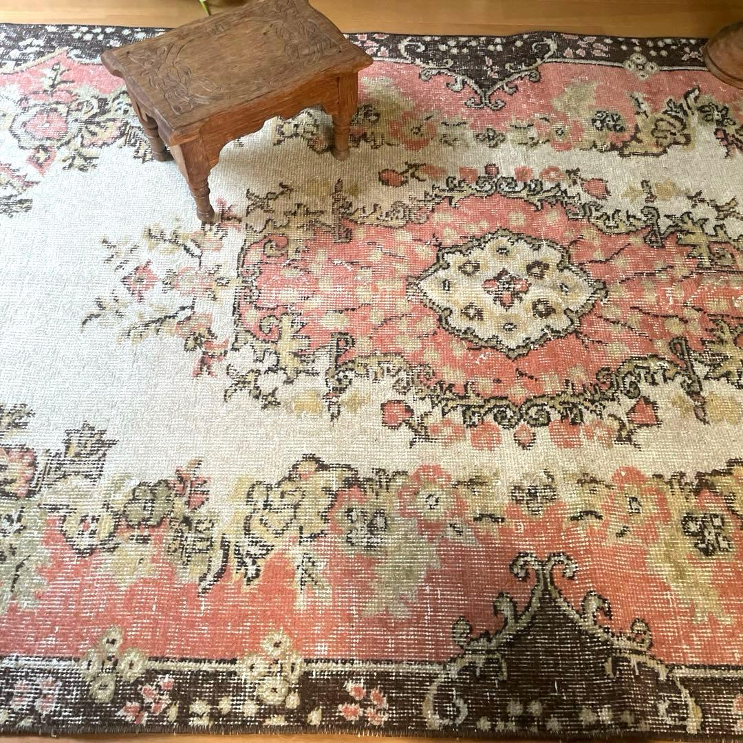 111×203くすみサーモンピンク フローラルメダリオン トルコ