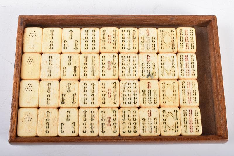 中国 竹嵌 骨牌 背竹牌 麻雀牌 木箱付 D 8693 - メルカリ