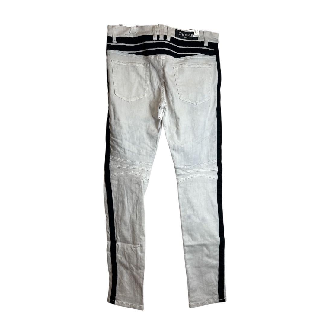 BALMAIN バルマン バイカーデニム ホワイト ブラックライン 32 - メルカリ