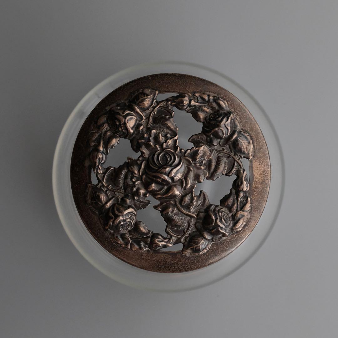 英国アンティーク1920年頃 純銀透かし彫り蓋ガラスポプリジャー 大型サイズ