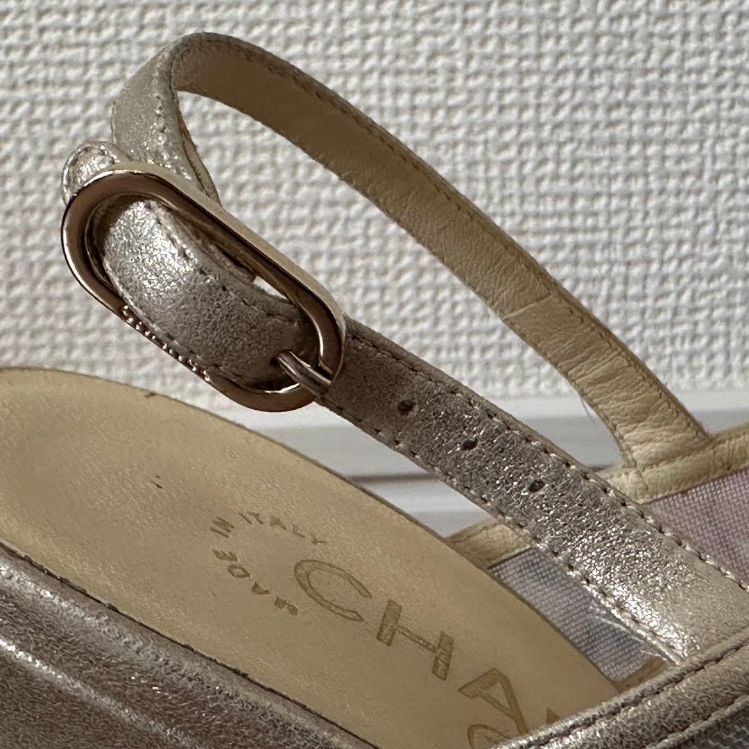 CHANEL 花柄メッシュサンダル 37.5C 24〜24.5㎝ ハイヒール