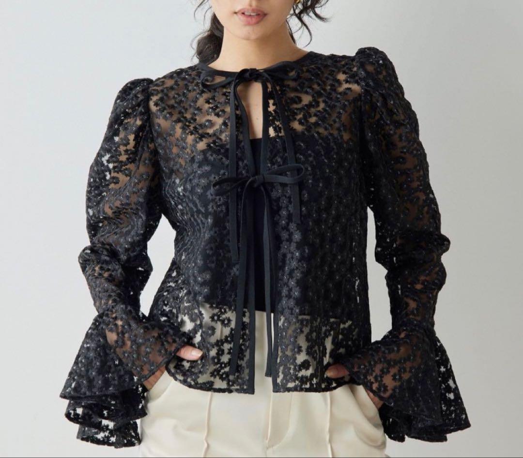 2025ウィムガゼット 刺繍レース ブラウス 花柄 シアー ホワイト 白