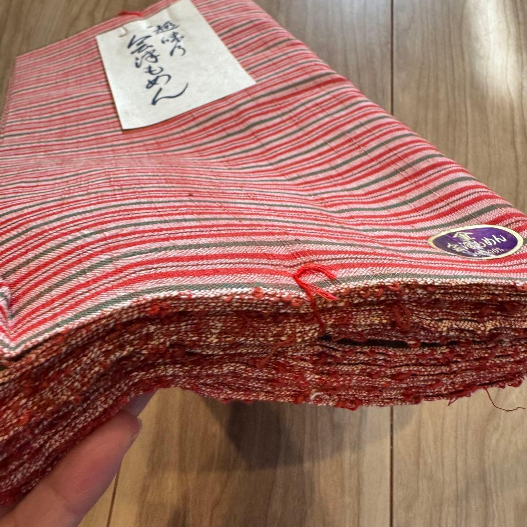 未使用 しつけ付 超美品 会津もめん 綿 反物 証紙付 赤 緑