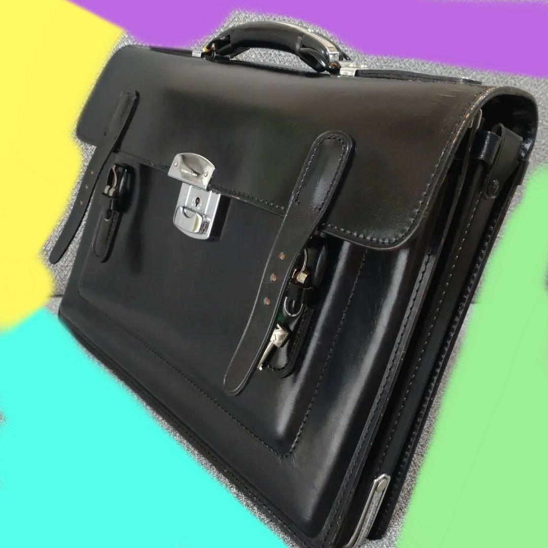 未使用品】学生カバン 昭和レトロ 牛革 学生鞄 ブラック ビジネス