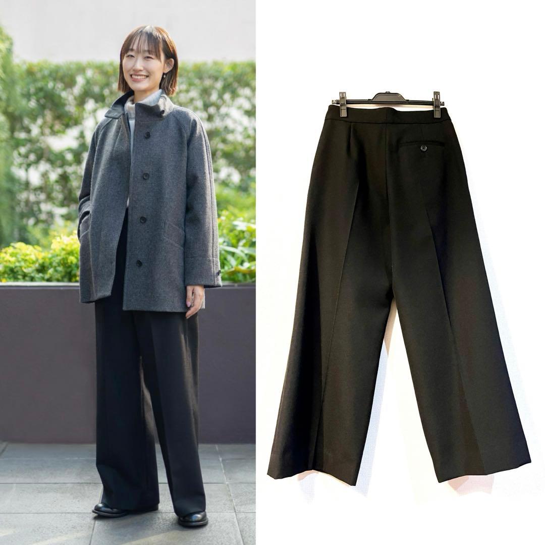 2023マーガレットハウエル ウールギャバジンパンツ ワイド 黒 47,300円