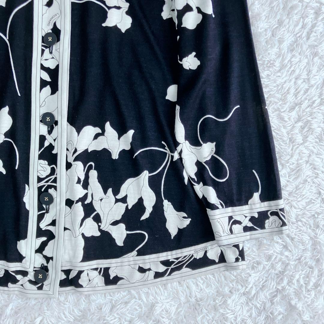 シルク混✨レオナール カーディガン カットソー ロゴボタン トリム 花