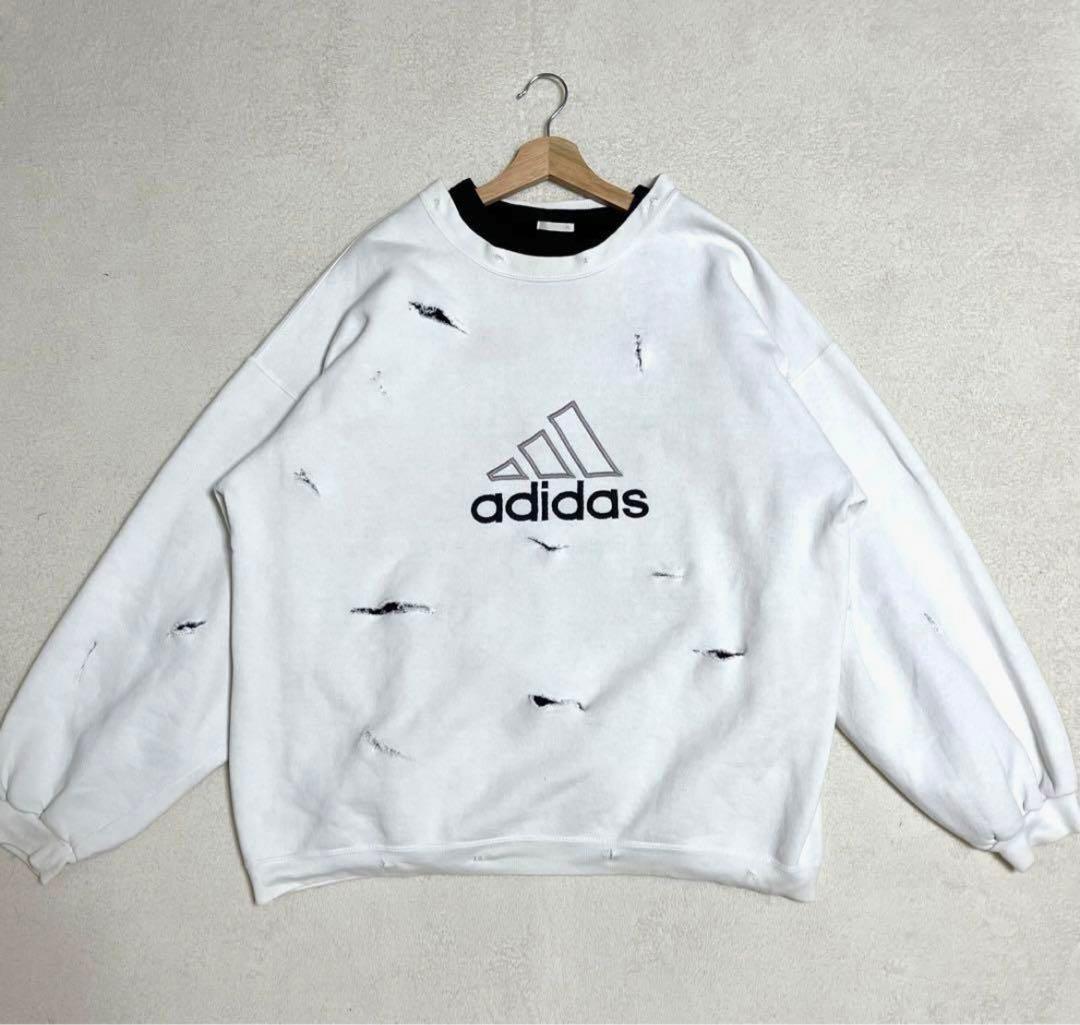 アディダス 万国旗タグ スウェット トレーナー 常田大希 ダメージ加工