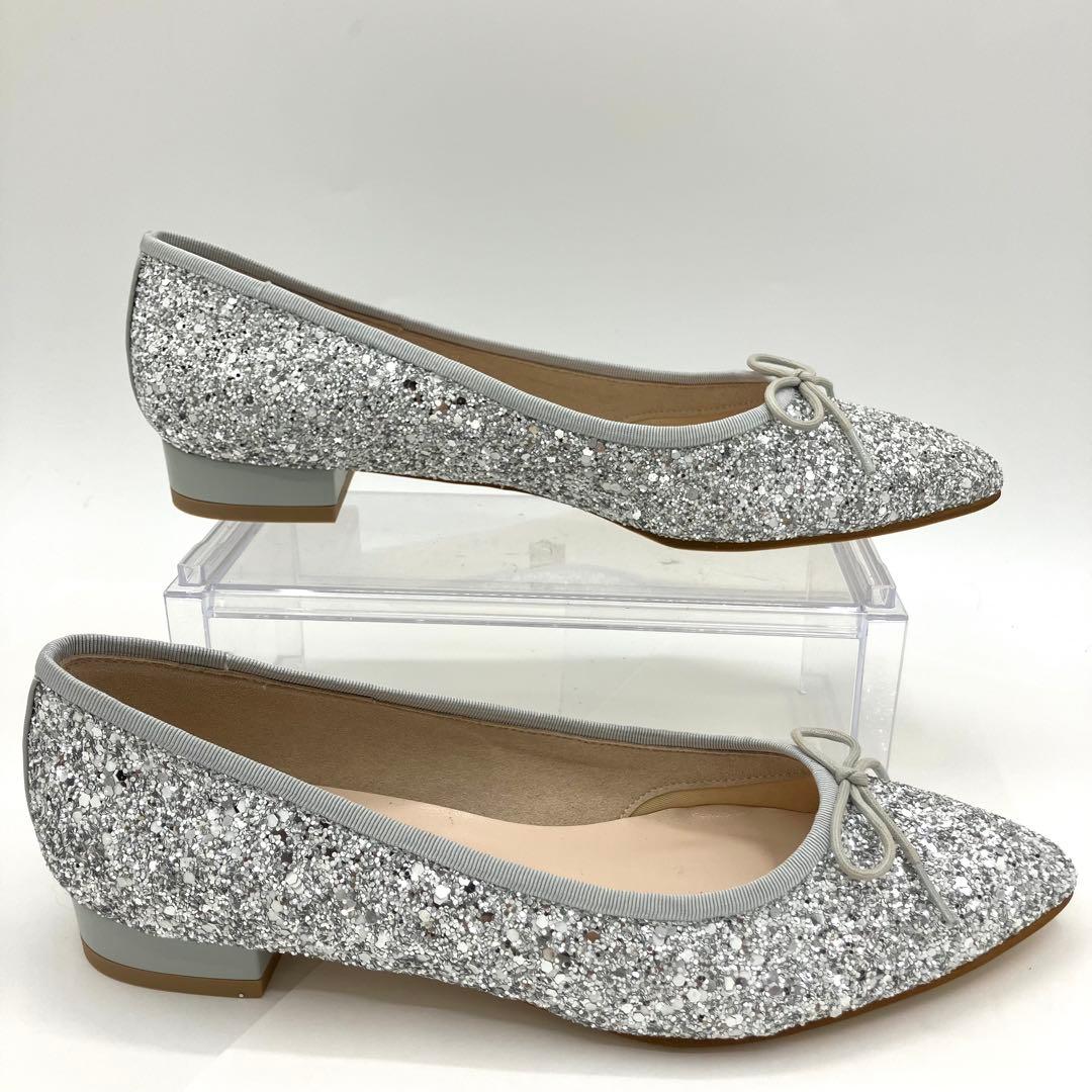 ダイアナ　フラット　パンプス　23.5cm 結婚式　グリッター　ラメ　リボン