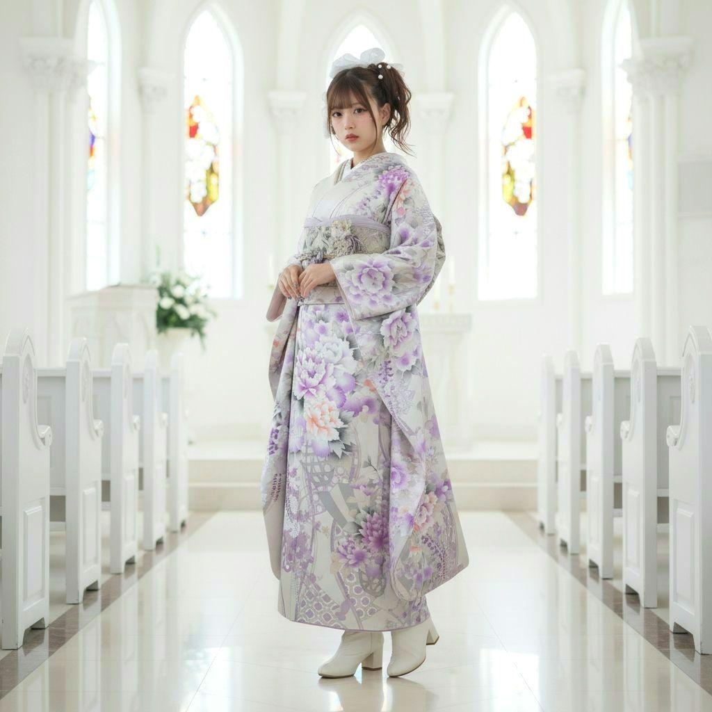 振袖フルセット(12点)・成人式・くすみ・豪華刺繍・銀彩加工・大輪牡丹