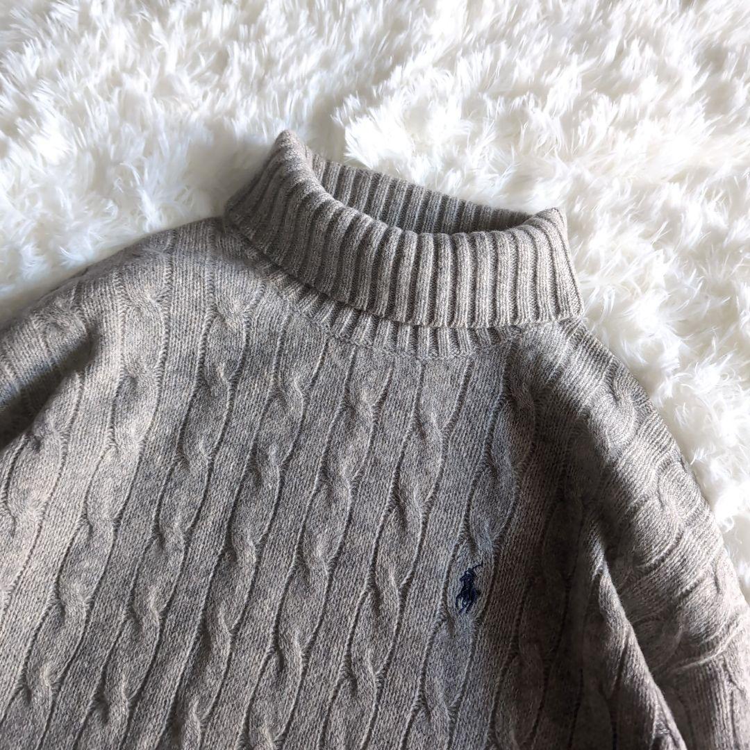 ポロラルフローレン カシミヤ混 タートルネック ケーブルニット