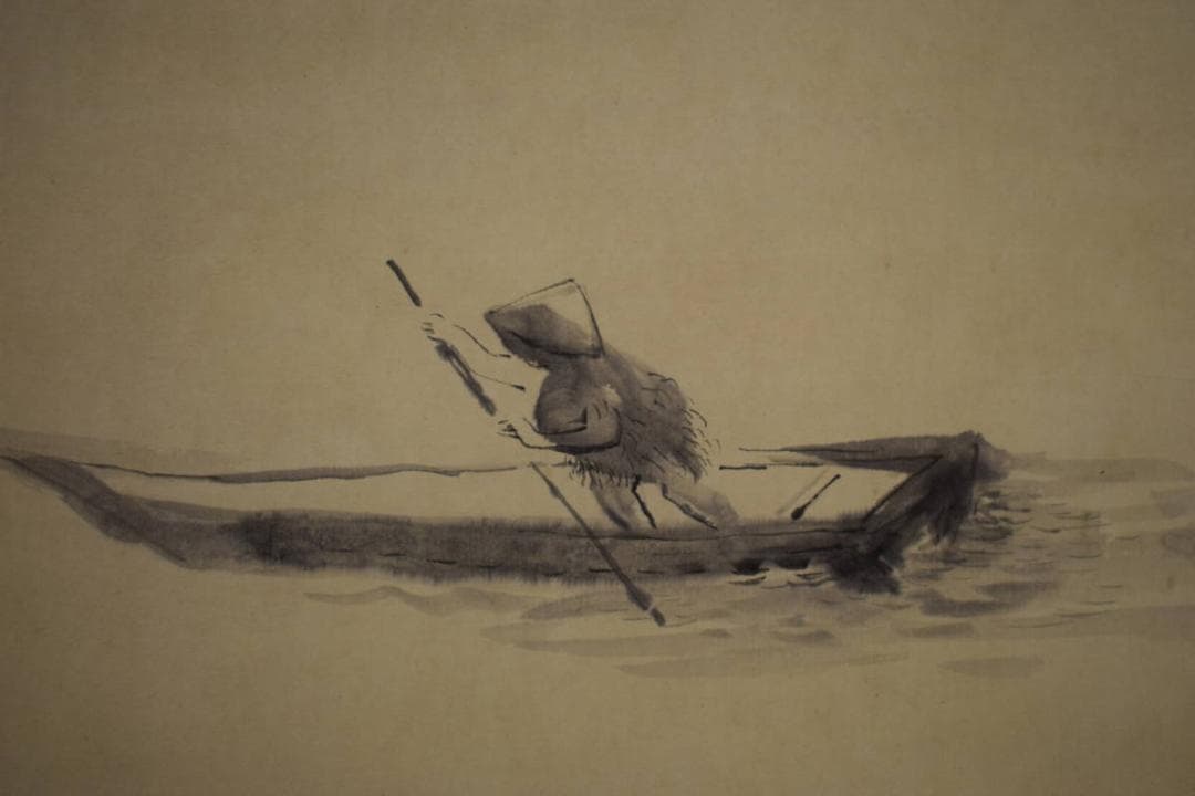 不詳/作者不詳/顕和？/旅立/奥の細道/松尾芭蕉句/大幅/布袋屋掛軸HJ