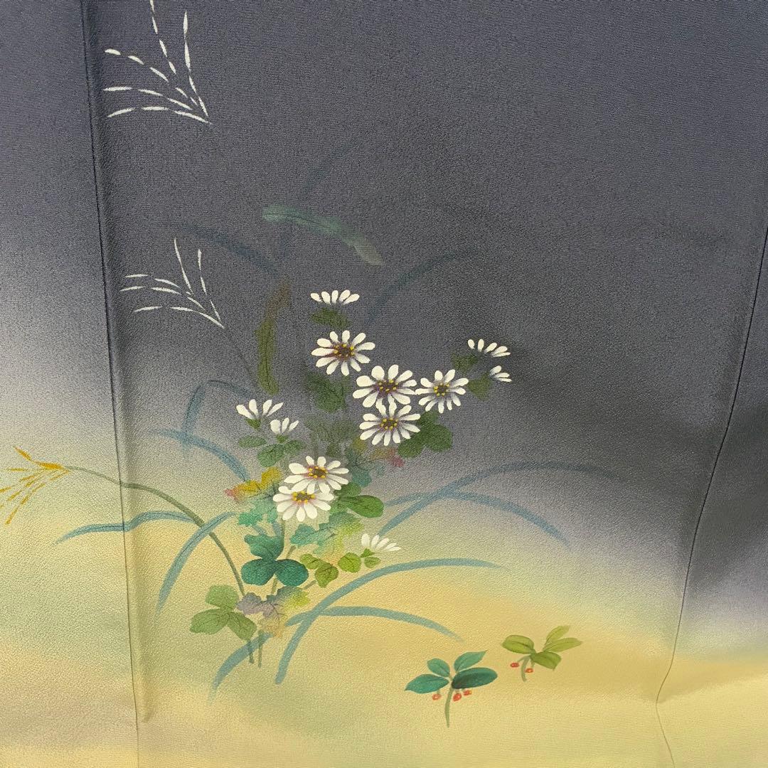 D316 訪問着 手描き花模様 正絹 着物 袷 しつけ糸付き未使用極美品