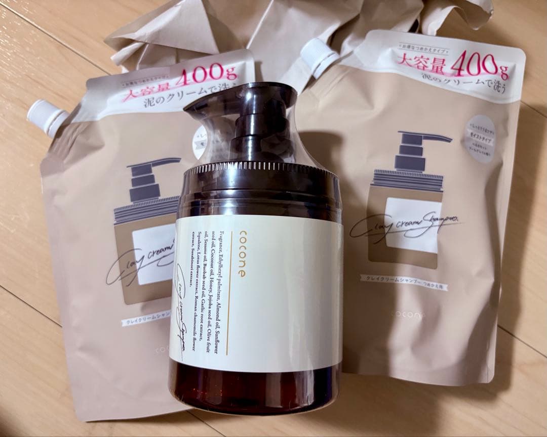 cocone クレイクリームシャンプー 400g ポンプ式 詰め替え　セット cocone ココネ クレイシャンプー 詰め替え クリーム 400g 泥 : これが