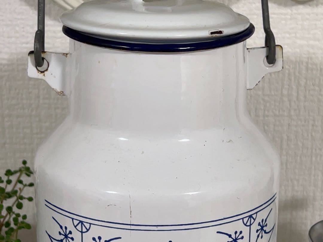 フランスアンティーク＊ホーローサキソニー柄ジャーポット