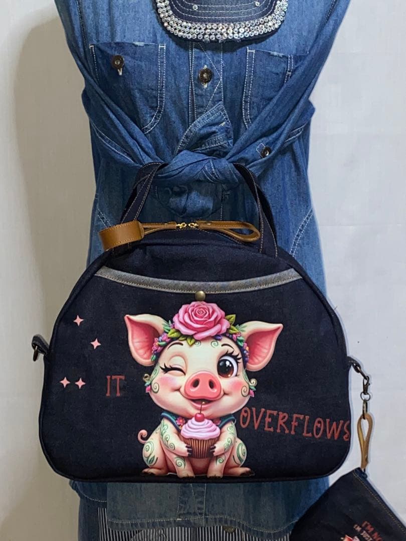 ☆岡山デニム☆ブタさん扇型☆リュック対応☆4wayボストンバッグの通販